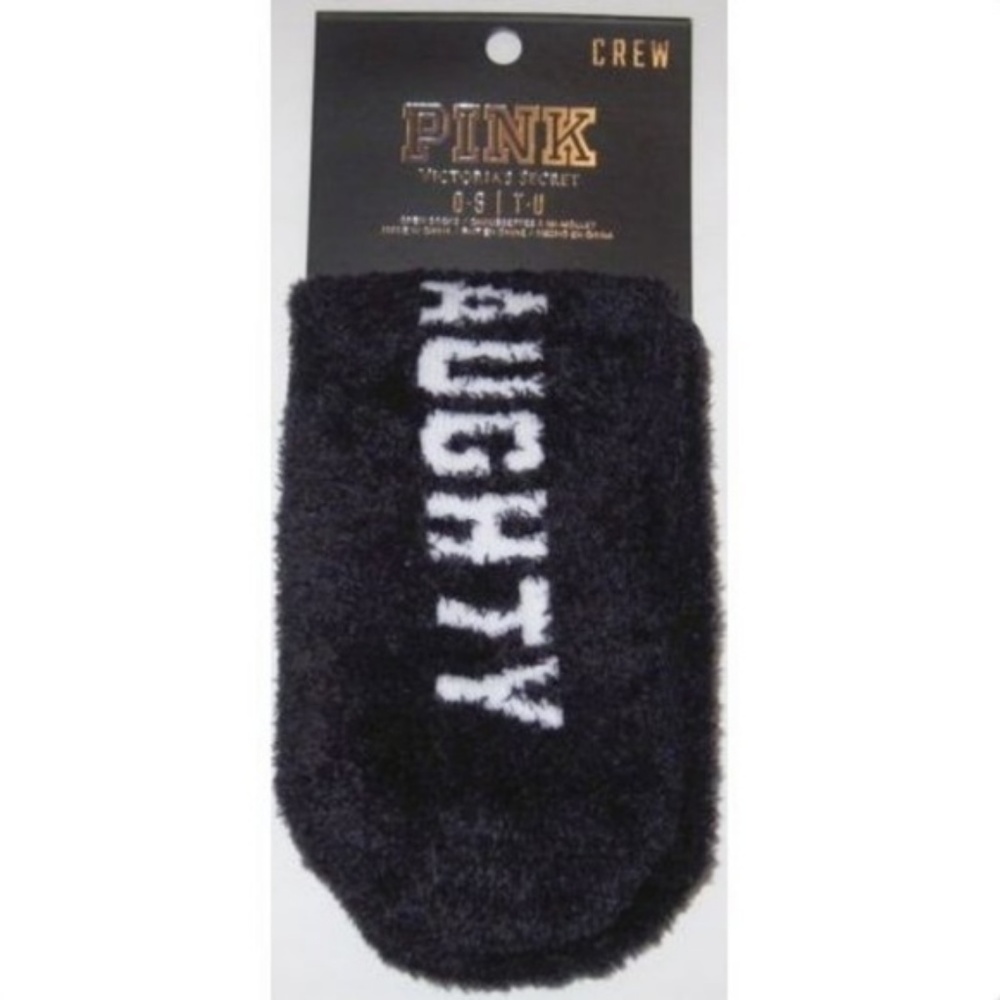 *5A280 VS 2 PACK BLACK/ PINK Cozy Fuzzy Crew Socks - Picture 3 of 4